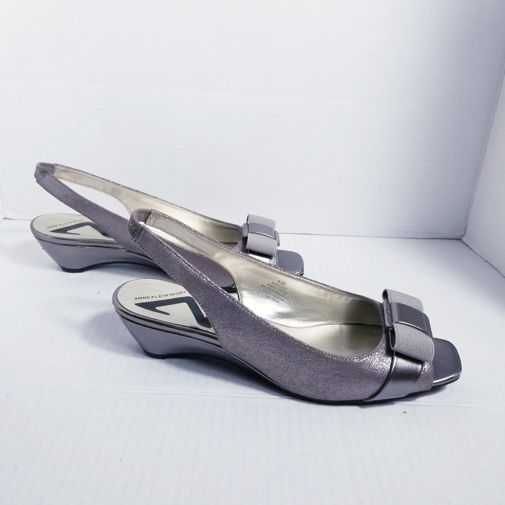 ANNE KLEIN SPORT SLINGBACK OPEN TOE DARK SILVERISH BROWN SANDAL SIZE 6.5